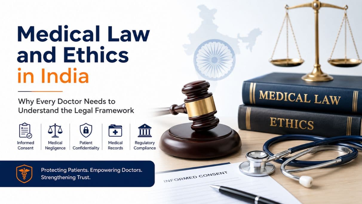 Medical Law and Ethics in India covering informed consent, medical negligence, patient confidentiality and regulatory compliance